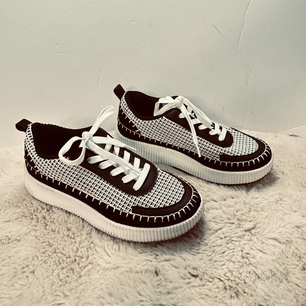 Nicole Miller Sneakers Women's Black White Lace Up Platform Casual Shoes size‎ 7 - Picture 4 of 8